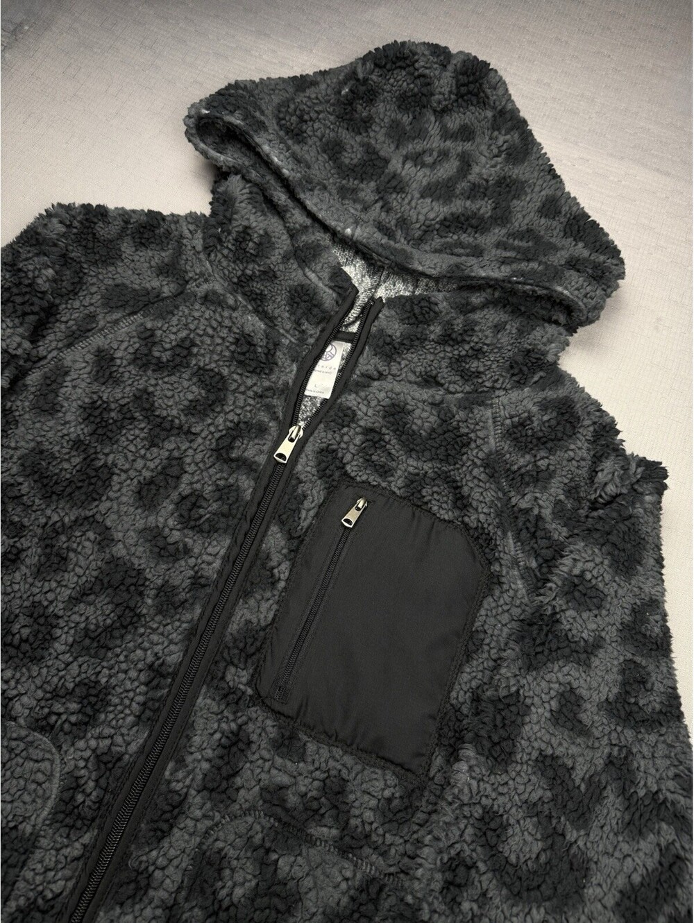 te verde Womens Sherpa Fleece Hoodie Jacket Full Zip‎ Black Teddy Size L Cozy